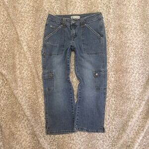 Vintage Y2K Hipster Denim Cargo Capris Medium Wash Skater Utility Size 5 Womens